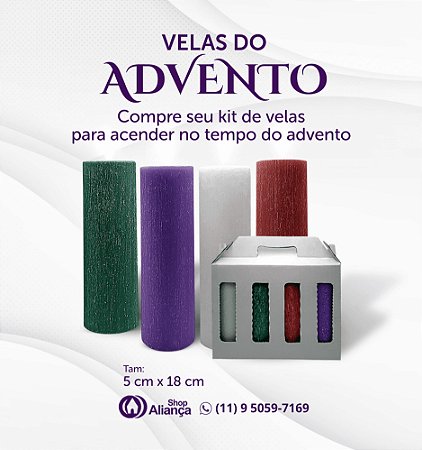 KIT 4 VELAS ADVENTO TEXTURIZADAS - 5 x 18 cm