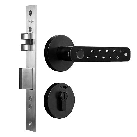 Fechadura Digital Smart Haga Biométrica na Maçaneta Roseta Black - 28106