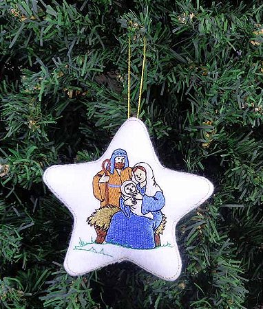 Enfeite de natal estrela presépio, Maria, José e Menino Jesus - Dipano Bordados, confecção enfeites de Natal, almofadas, persoalizados Enfeite de natal estrela presépio, Maria, José e Menino Jesus - Dipano Bordados, confecção enfeites de Natal, almofadas, persoalizados