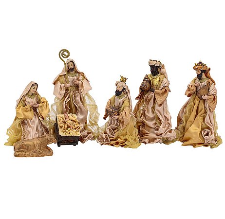 Presépio de Natal Seda Dourado Luxo 8 Figuras 25cm - Magizi - Mundial Casa  e Presentes