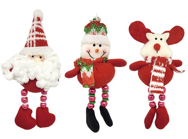 Jogo Papai Noel e Boneco Neve Resina12cm Perna Cordão 2 Un