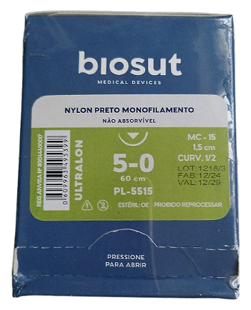 Fio Biosut - Nylon Preto Monofilamento - não absorvível
