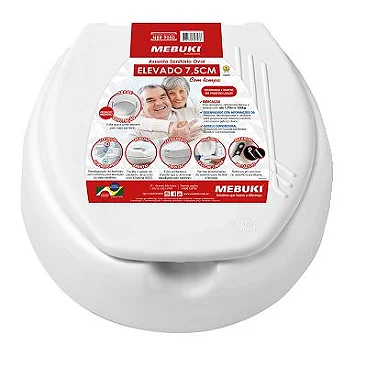 ASSENTO SANITÁRIO OVAL ELEVADO 7,5 CM COM TAMPA MEBUKI - BRANCO