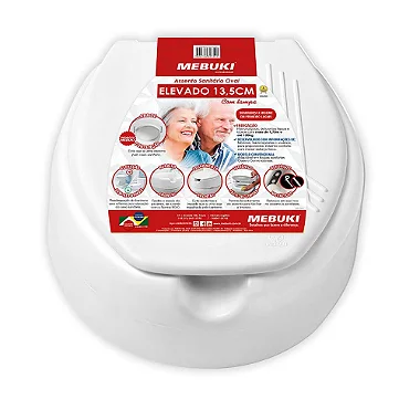 ASSENTO SANITÁRIO OVAL ELEVADO 13,5CM COM TAMPA MEBUKI - BRANCO