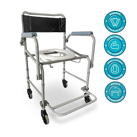 CADEIRA DE BANHO HIGIENICA DOBRAVEL E DESMONTAVEL ATE 100KG DELLAMED D40 - CINZA