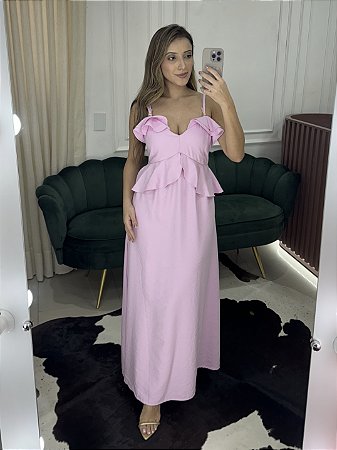 Vestido Babados Tropicália Rosa