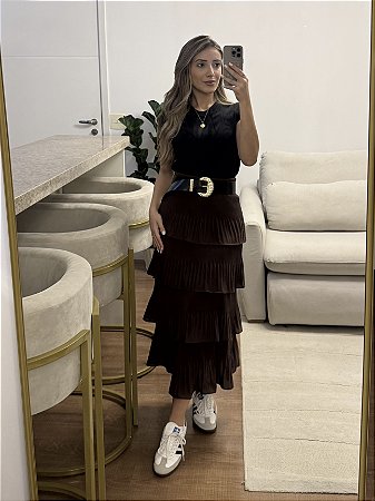 Saia Midi Vesti Marrom
