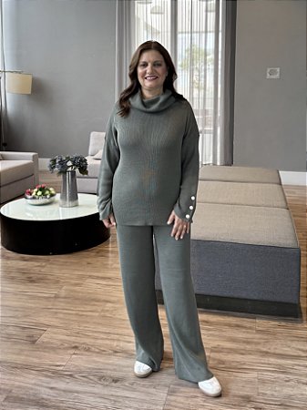 Conjunto Tricot Botões Verde Militar