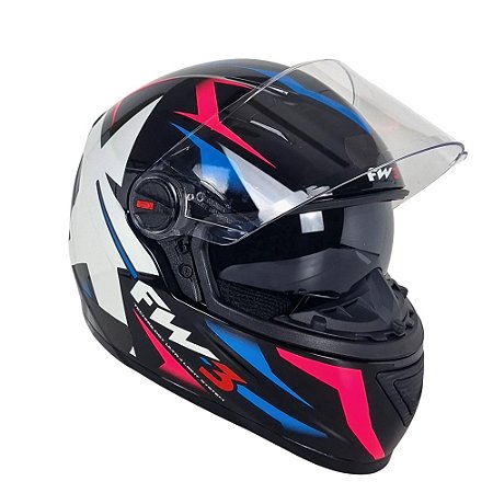 Capacete FW3 GTX Star Preto Brilhante Azul c/ Rosa