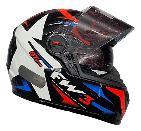 Capacete FW3 GTX Star Preto Brilhante Azul c/ Vermelho