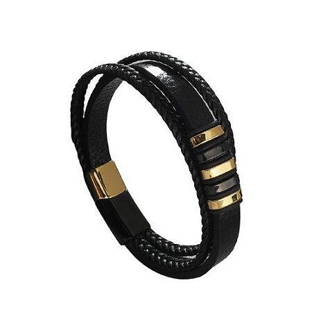 Pulseira Masculina em Aço com Detalhe na cor Gold