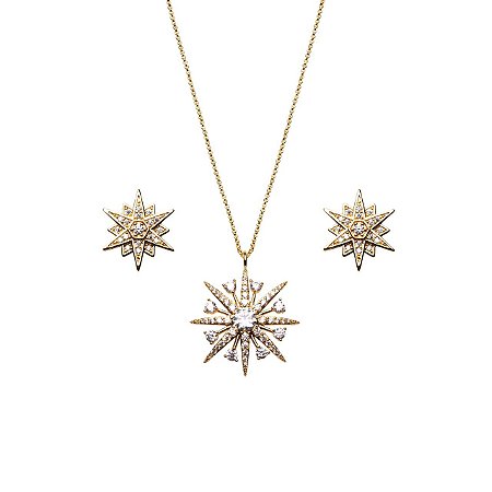 Conjunto Estrela Zircônia Cristal