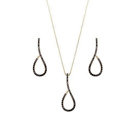 Conjunto Fio Gota Zircônia Negra