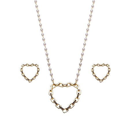 Conjunto Coração Pérolas
