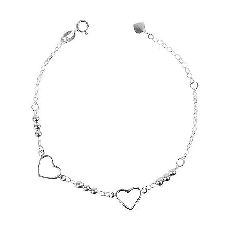 Pulseira Bolinha E Coração Prata 925