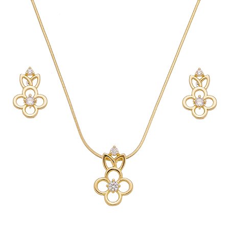 Conjunto Colar e Brincos Flor Zircônia