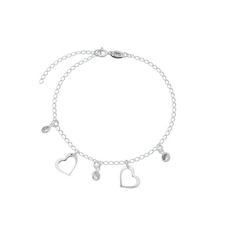 Pulseira Corações e Ponto de Luz Prata 925