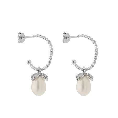 Brinco meia argola com Pérola Prata 925