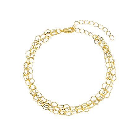 Pulseira Tripla Corações Semijoia Ouro 18K