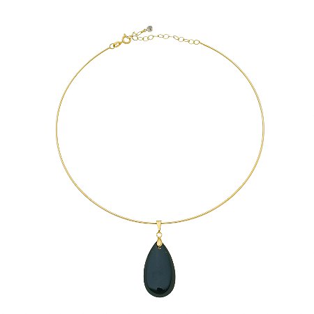 Colar Aro Ônix Gota Semijoia Ouro 18k