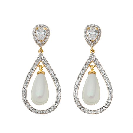 Brinco Festa Gota com Pérola e Zircônia