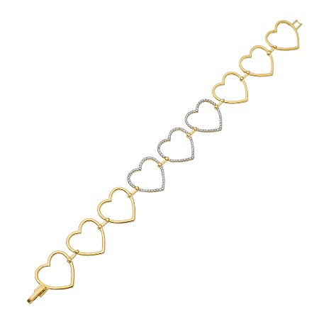 Pulseira Luxo Corações com Detalhe em Ródio