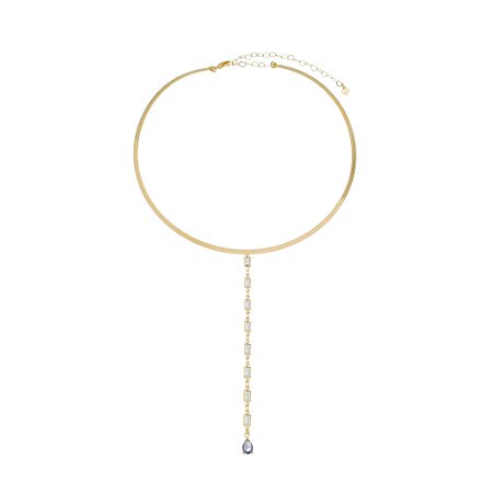 Gargantilha Aro com Pingente Zircônias Cristal e Ametista