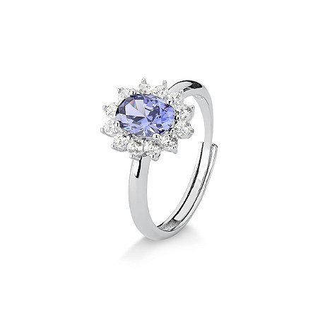 Anel Oval Zircônia Tanzanita Prata 925