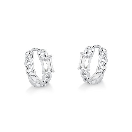 Brinco Argola com Zircônia  Retangular Prata 925