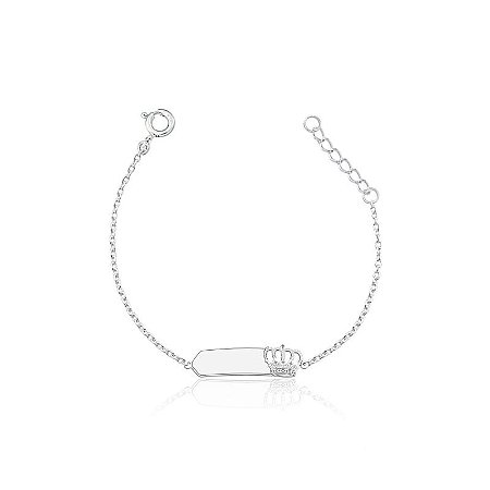 Pulseira infantil placa coroa prata 925