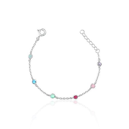 Pulseira infantil com zircônias coloridas Prata 925