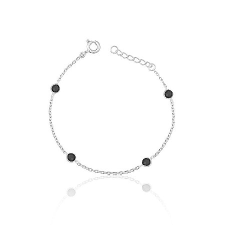 Pulseira ponto de luz zircônias preta prata 925
