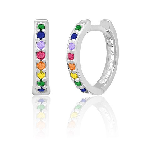 Argola click colorida prata 925