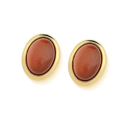 Brinco oval ágata vermelha