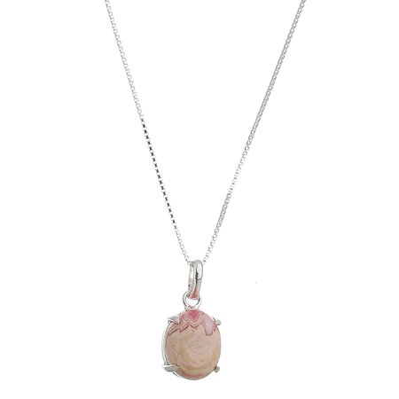 Colar com pedra natural oval Rodocrosita prata 925