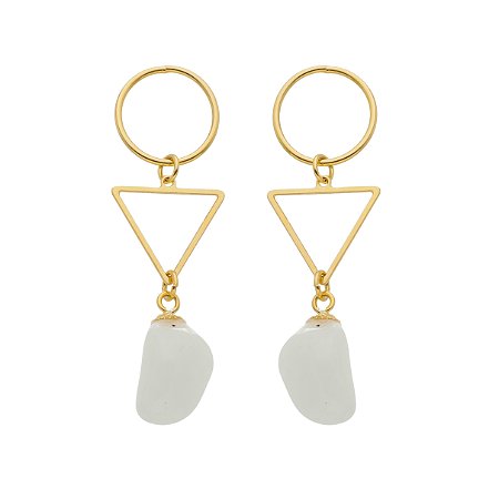 Brinco geométrico com pedra natural Quartzo branco