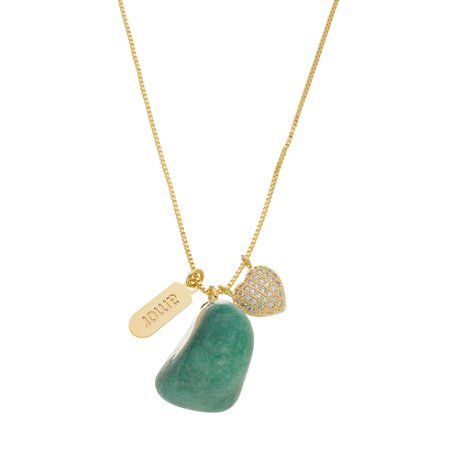 Colar com pingente pedra natural Quartzo verde