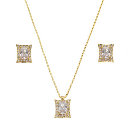 conjunto de brinco e colar com zircônia retangular