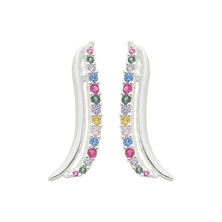 Brinco sinuoso com zircônias coloridas