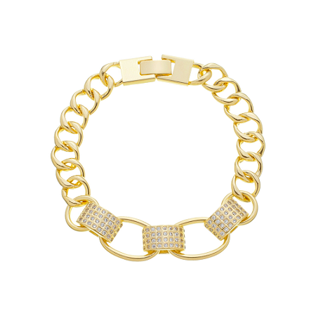 Pulseira elos cravejados com zircônias