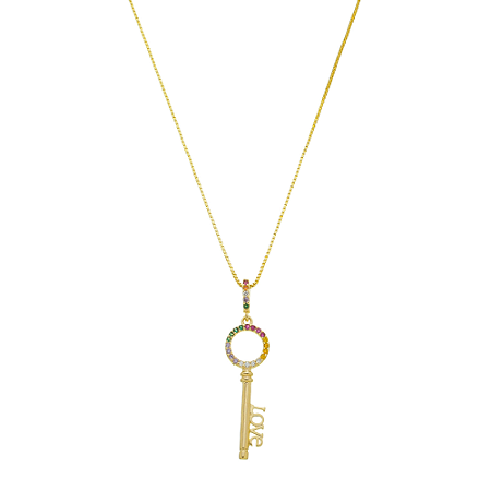 Colar com pingente chave Love dourado