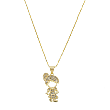 Colar menina de vestido cravejada com zircônias