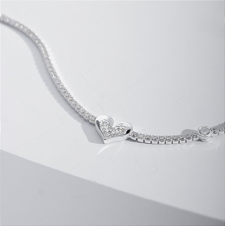 Pulseira Riviera com bolinha e coração cravejados prata 925