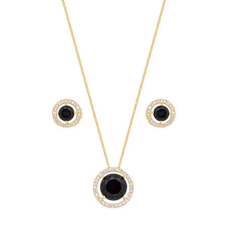 Conjunto redondo zircônia preta