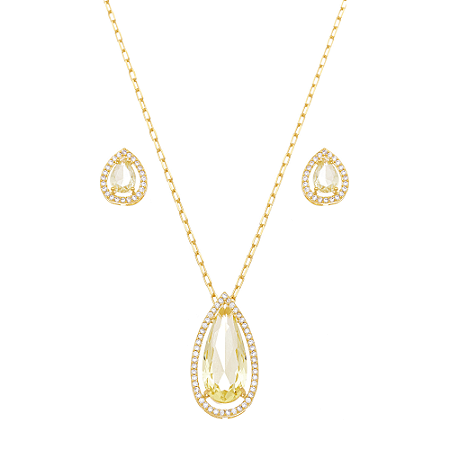 Conjunto colar e brincos gota citrino