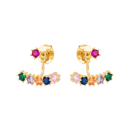 Brinco leque cravejado com zircônias coloridas