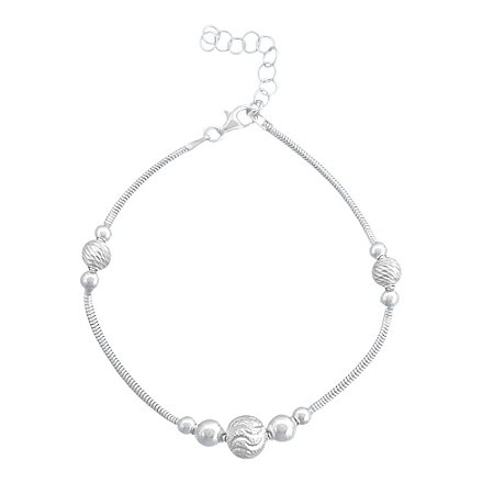 Pulseira Bolas Diamantadas prata Italiana 925