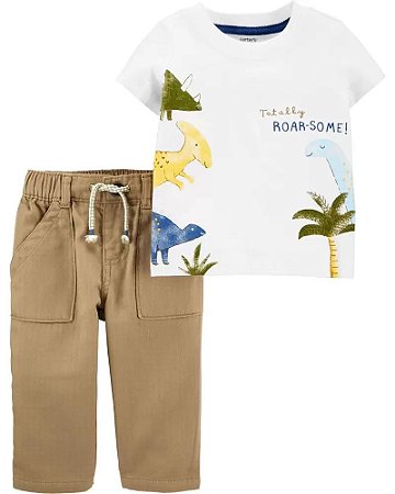 Conjunto Carter´s 2 peças - Camiseta e Calça Cáqui Dinossauro