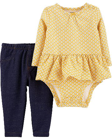 Conjunto 2 peças Body e Calça - Florzinha Amarelo
