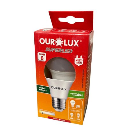 Lâmpada Led Bulbo 6W 3000K 560 Lumens Ourolux